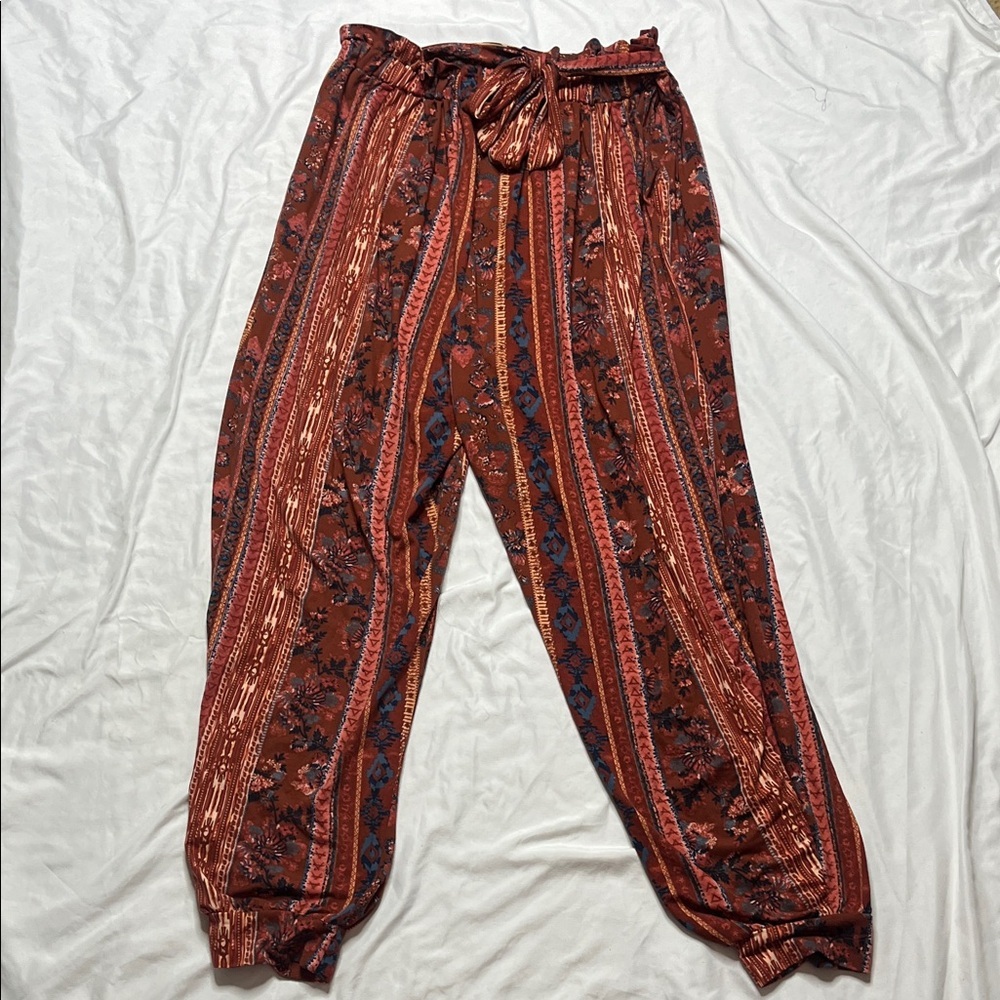 Bohemian Rust Printed Drawstring Joggers